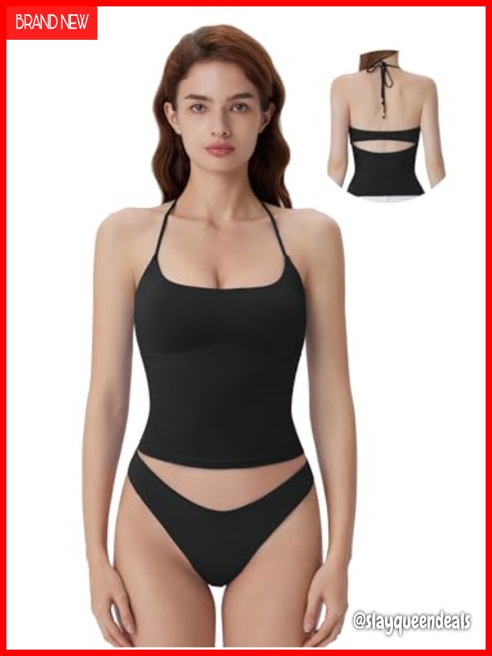 Halter Tank Top Built in Bra Double Lined Backless Y2K
